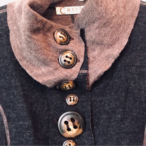 Anthro Casch Gro Wool Cardigan Boho Sweater Knit Wool Buttons High Collar Top M - Picture 5 of 16